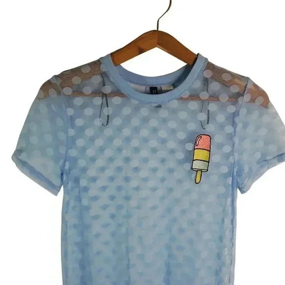 NWOT H&M Sheer Mesh Polka Dots T Shirt Dress Swim Coverup Beach Women's Size 4 - Picture 2 of 6